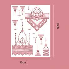 高品质时尚防水临时人体艺术指甲花风格 Mehndi 纹身贴纸，栗红色性感手指纹身贴纸，适合女性 - 彩色 - 查看 10