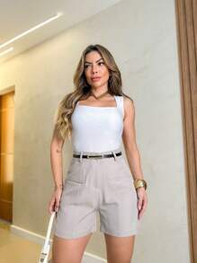 IN FASHION WOMEN'S SHORTS WITH BELT - 米色 - 查看 2