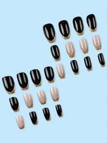 24 件方形法式美甲按压式指甲，闪亮简约风格，打造高端外观，全覆盖假指甲套装适合派对、舞会、日常佩戴 - 彩色 - 查看 4