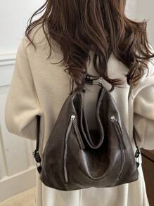 Túi đeo chéo mềm mại tối giản cho nữ, dây đeo có thể điều chỉnh, khóa rút, màu trơn, túi đeo vai thường ngày - Cà phê nâu - Xem 7