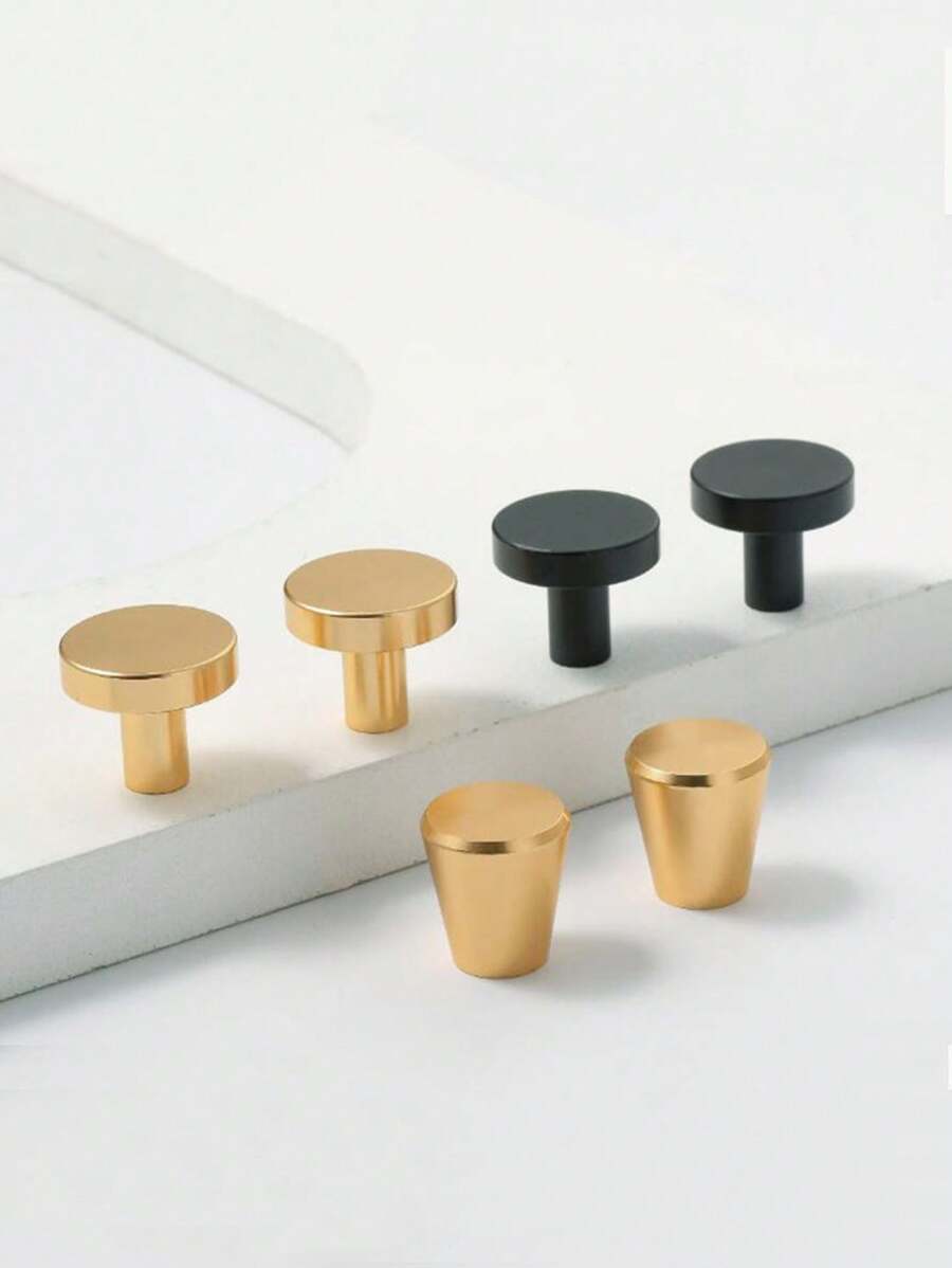 4pcs/1pc Aluminum Alloy Round Single Hole Pull Handle Screws, Free Golden Cabinet Drawer Wardrobe Door Knobs, Simple Black Furniture Hardware Pulls
