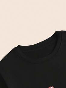 Cartoon T-Shirt Cotton Cute Animal Style T-Shirt Women's Blouse Comfort Soft - 黑色 - 查看 5