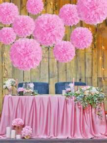 12pcs Valentine's Day Party Decoration Paper Flower Balls, Pink Paper Flower Balls, Birthday Party Background Decor Pom Poms, Suitable For Valentine's Day, Birthday, Holiday Decoration, Anniversary, Wedding Decoration