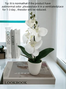 Planta de orquídea Phalaenopsis simulada en maceta de cerámica blanca, adorno de decoración del hogar, Navidad