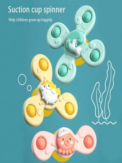 Suction Cup Rotating Toy, Suitable For 1-2 Year Old Boys/Girls, Rotating Gyroscope Baby Toys, 12-18 Months Textured Sensory Toys, Cute 1st Birthday Baby Gift, Christmas Gift, Bath Toy, Travel Baby Rotating Toy