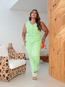 Women's Tailored Set Plus Size 48 50 52 Vest Blouse Cropped Dress Pants 46 48 50 52 54 GG G1 G2 - Premium - 綠色 - 查看 5
