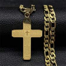 Jesus Cross Bible Pendant Necklace For Men Stainless Steel Gold/Silver/Black Color Christian Hip Hop Chain Religious Amulet Jewelry Gift QKC