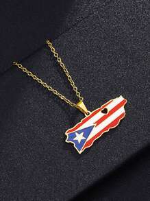 1pc Stainless Steel Puerto Rico Map Heart Shaped Pendant Necklace, Unisex Jewelry Gift For Christmas, New Year, Valentine's Day - Multicolor - View 17