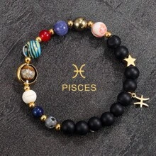 Handgemaakte 12 Zodiac-armband - natuurlijke tijgeroogstenen kralen, unieke patronen en kleurvariaties, perfect cadeau voor vrouwen en mannen