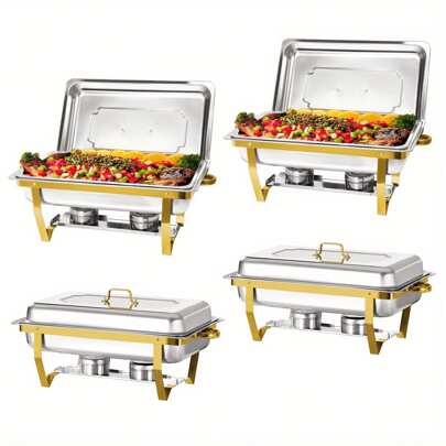 4 Pack 8QT Chafing Dish Buffet Set Stainless Steel Food Warmer Chafer Complete Set, Chafing Fuel Holder For Party Catering, All Hallows' Day