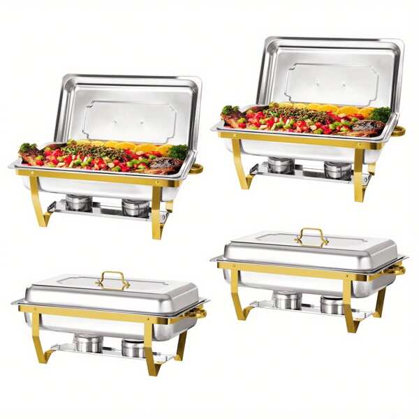 4 Pack 8QT Chafing Dish Buffet Set Stainless Steel Food Warmer Chafer Complete Set, Chafing Fuel Holder For Party Catering, All Hallows' Day