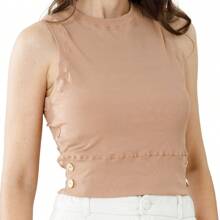 Cropped Ribbed Tank Top Polyamide With Buttons Slim Spring Summer 36624A - 鏽棕色 - 查看 3