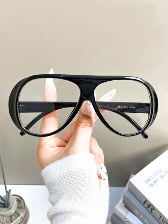 New Vintage Chic Large Frame Plain Glass Unisex Personalized High-End Casual Wear Plano Lenses Glasses For Women Halloween