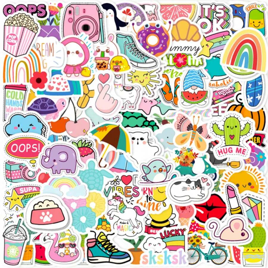 100 miếng dán Preppy, miếng dán mùa hè cho bình nước bé gái, phụ kiện máy tính xách tay chống nước, miếng dán dễ thương cho điện thoại, cốc đựng bình nước, miếng dán chủ đề mùa hè cho thanh thiếu niên - Trộn màu sắc - Xem 1