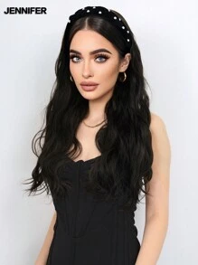 JENNIFER Tóc giả dài xoăn màu đen 24 inch, có hai băng đô để lựa chọn Băng đô có thể tháo rời Tóc giả phủ tổng hợp cho nữ Tóc giả thẳng tự nhiên Nửa tóc giả để đội hàng ngày - màu đen - Xem 4