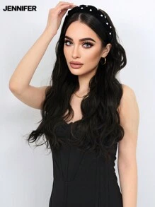 JENNIFER Tóc giả dài xoăn màu đen 24 inch, có hai băng đô để lựa chọn Băng đô có thể tháo rời Tóc giả phủ tổng hợp cho nữ Tóc giả thẳng tự nhiên Nửa tóc giả để đội hàng ngày - màu đen - Xem 6