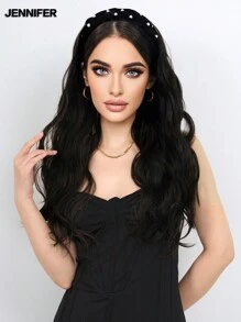 JENNIFER Tóc giả dài xoăn màu đen 24 inch, có hai băng đô để lựa chọn Băng đô có thể tháo rời Tóc giả phủ tổng hợp cho nữ Tóc giả thẳng tự nhiên Nửa tóc giả để đội hàng ngày - màu đen - Xem 5