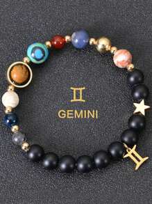 Handgemaakte 12 Zodiac-armband - natuurlijke tijgeroogstenen kralen, unieke patronen en kleurvariaties, perfect cadeau voor vrouwen en mannen