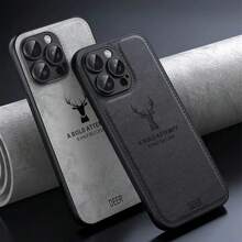 1pc Luxury Leather Full Cover Shockproof Anti-Scratch Deer Pattern Phone Case Waterproof Anti-Fall - Black - View 3