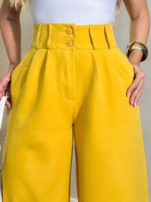 YING ZI Stone Mode Formal Tailored Wide Leg Trousers - Mustard Yellow - View 3
