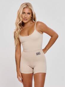 Fitness Jumpsuit With Straps And Backless Polyamide Zero Transparency Timeless Jumpsuit - 米色 - 查看 5