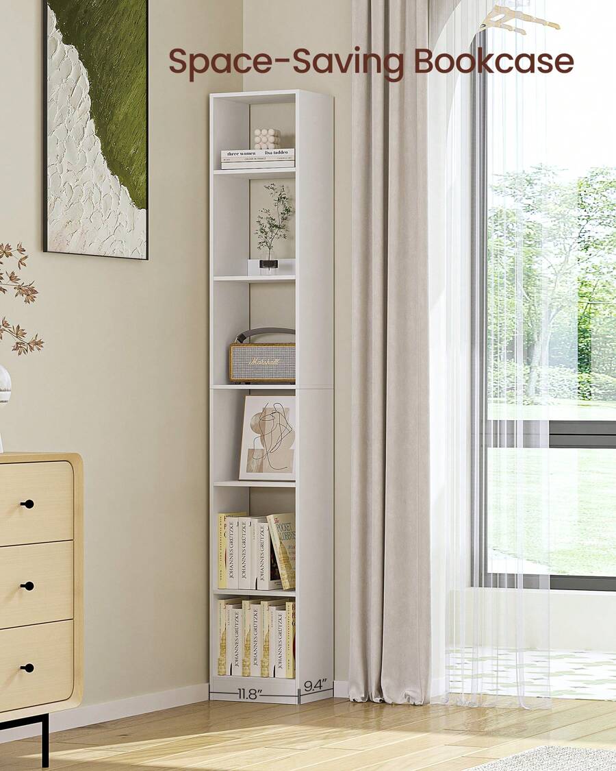 Hzuaneri Librería, Estantería, Para Salon, Estudio, Oficin, Dormitorio, Estilo Escandinavo, 24 X 30 X 184.4 Cm, Blanco - 白色 - 查看 1