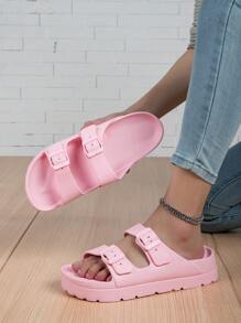 全新纯色 EVA 厚底增高一体式稳定室内家居柔软舒适女士凉鞋，可调节双带适合学生、户外旅行、海滩、购物、徒步旅行、减震拖鞋