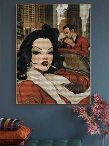 5D DIY 钻石画马赛克套件 - 美丽女人风景，钻石艺术工艺套件适用于家居墙壁装饰 - 紅色 - 查看 5