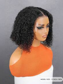 Wear & Go 6x4 Transparent Lace Glueless Kinky Curly Bob Wig 180% Density 8-14 Inch Lace Closure Wigs Natural Black Pre-Plucked & Pre-Cut Daily Use Stylish Beginner Friendly