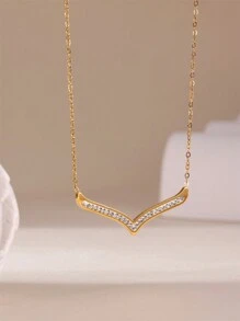 MESTILO 1 件 18K 不锈钢 V 形吊坠项链，时尚女性日常佩戴 - 金色 - 查看 1