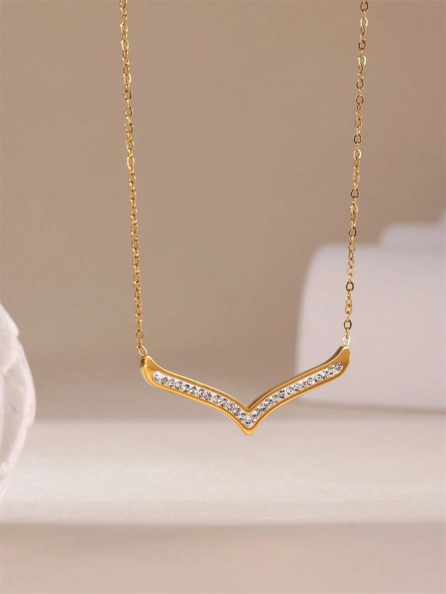 MESTILO 1 件 18K 不锈钢 V 形吊坠项链，时尚女性日常佩戴 - 金色 - 查看 1