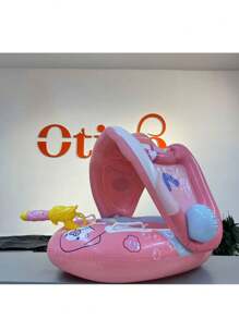 Inflatable Children's Fish Mouth Boat Float With Cover Baby Toddler Pool - Hồng - Xem 2