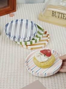 1pc/5pcs Vertical Striped Ceramic Plates, Breakfast Bread/Snack/Fruit Dishes, Dessert Small Plates, Personal Cake Plates For Party, Cake Stands,School Supplies - Multicolor - View 5