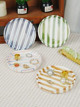 1pc/5pcs Vertical Striped Ceramic Plates, Breakfast Bread/Snack/Fruit Dishes, Dessert Small Plates, Personal Cake Plates For Party, Cake Stands,School Supplies