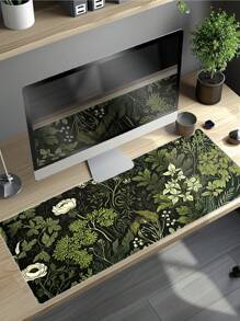 1pc Green Floral Pattern Rubber Anti-Slip Computer Laptop Office Gaming Mouse Pad