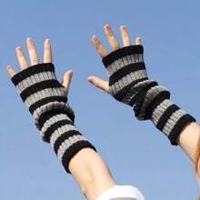 1 Đôi Găng Tay Dài Không Ngón Cho Nữ Găng Tay Dệt Kim Giữ Ấm Mùa Đông Cho Nữ Găng Tay Thường Ngày Thích Hợp Cho Đạp Xe Ngoài Trời Chống Gió, Găng Tay Giữ Ấm Mùa Đông - màu đen - Xem 6