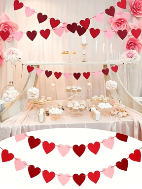 1pc Felt Heart Wreath Garland Banner, Suitable For Valentine's Day, Wedding, Anniversary, Party, Bridal Shower, Engagement, Home Decor, Holiday Party Background, Photo Backdrop