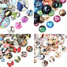 10 cái/gói thủy tinh Cabochon Giáng sinh các loại, cây tròn, mèo, chó, bướm, thẻ trang sức in hình hươu, đá, đồ thủ công DIY - Trộn màu ngẫu nhiên - Xem 11