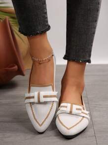 女士夏季尖头网眼平底透气一脚蹬软底防滑百搭韩版网鞋 - 米色 - 查看 6