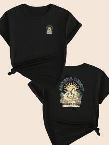 Resort Style T-Shirt Nature Cotton Blouse Premium Comfort Breathable Elegant Summer T-Shirt - 黑色 - 查看 1