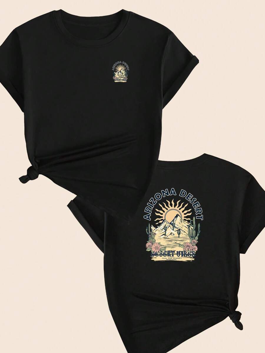 Resort Style T-Shirt Nature Cotton Blouse Premium Comfort Breathable Elegant Summer T-Shirt - 黑色 - 查看 1