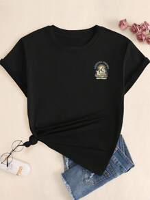 Resort Style T-Shirt Nature Cotton Blouse Premium Comfort Breathable Elegant Summer T-Shirt - 黑色 - 查看 2