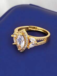 1 chiếc nhẫn Zirconia mạ vàng lấp lánh - Hoàn hảo cho lễ đính hôn, đám cưới, sinh nhật, trang sức sang trọng, món quà hoàn hảo cho phụ nữ - trắng - Xem 6