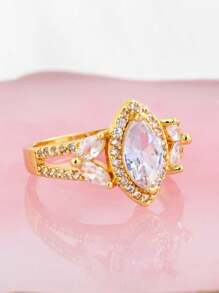 1 chiếc nhẫn Zirconia mạ vàng lấp lánh - Hoàn hảo cho lễ đính hôn, đám cưới, sinh nhật, trang sức sang trọng, món quà hoàn hảo cho phụ nữ - trắng - Xem 3