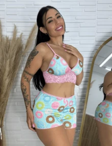 Short Doll Women's Pajamas Printed Cropped Assorted Print - 彩色 - 查看 4