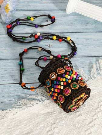 1ชิ้น กระเป๋าสตางค์พร้อมสายคล้องไหล่ที่เป็นกระเป๋าข้างตัว เครื่องประดับลายสีสันเทรนดี้ กระเป๋าเล็ก แกะสลักจากเปลือกมะพร้าว ของขวัญจากหัตถกรรมธรรมชาติที่เหมาะสำหรับสุภาพสตรีใช้ในชีวิตประจำวัน