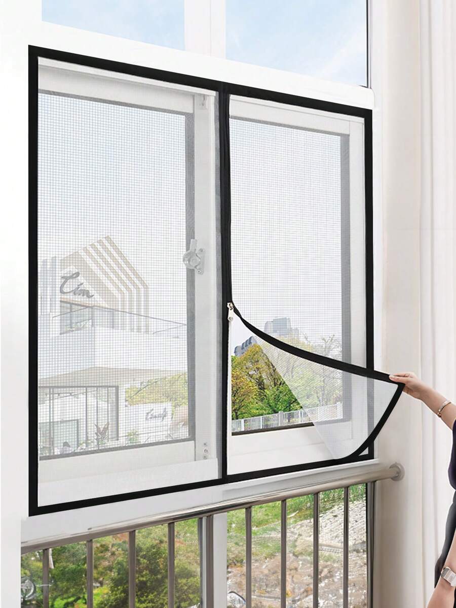 1 Piece Self-Adhesive Mosquito Net, Mosquito And Insect Protection, Zipper Opening Design, Fits Various Window Sizes, Easy To Remove And Clean - White - View 1