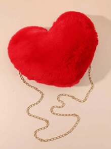 Rejolly 毛绒钱包，女孩心形毛绒手提包，柔软小巧的单肩包/手拿包，情人节特惠：心形毛绒单肩包，配有链条肩带和可爱的拉链钱包！心形毛绒链条新奇包，心形钱包，完美搭配情人节连衣裙和秋季女装，新款毛绒包 - 彩色 - 查看 7