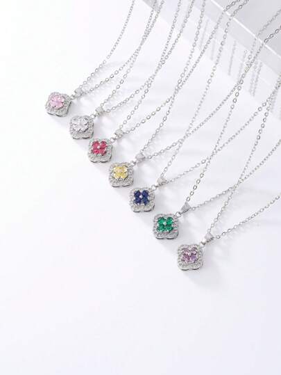 1pc Fashionable Minimalist Women's Zirconia Four-Leaf Clover Heart Necklace