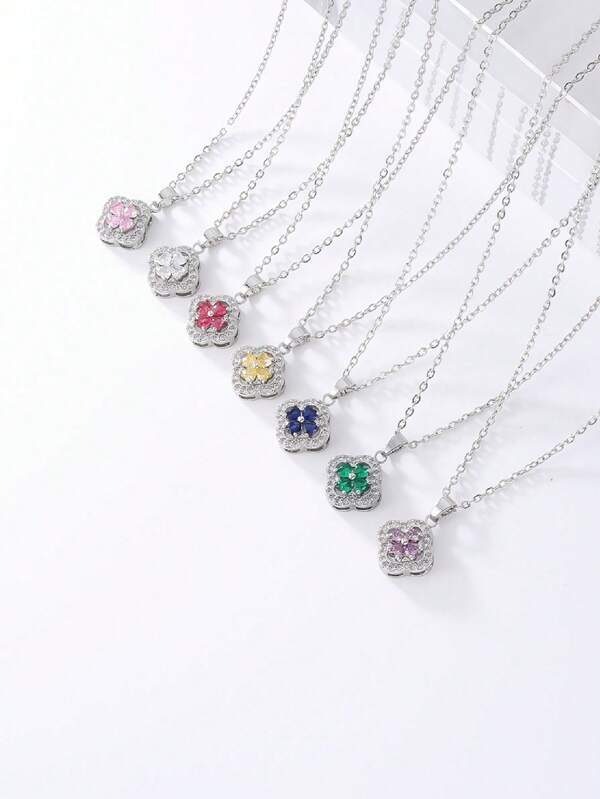 1pc Fashion Cubic Zirconia Clover Pendant Necklace For Women For Daily Decoration Valentines